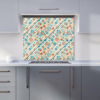 Warren Reed - Designer Retro Stripes & Circles Kitchen Splashback in Blue | Size: 600mm x 600mm