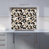 Warren Reed - Designer Modern Flower Pattern Kitchen Splashback in Brown | Size: 600mm x 750mm