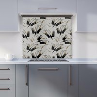 Warren Reed - Designer Black & Gold Fire Bird Silhouettes Kitchen Splashback in Grey | Size: 600mm x 650mm