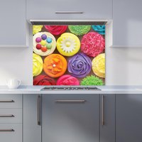 Warren Reed - Designer Bright Colourful Cupcakes Kitchen Splashback in Yellow | Size: 700mm x 750mm