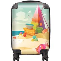 Warren Reed - Designer Fish On A Beach Holiday Suitcase in Yellow | Size: Medium