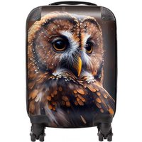 Warren Reed - Designer Tawny Owl Face Splashart Dark Background Suitcase in Brown | Size: Mini Cabin