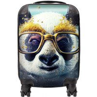 Warren Reed - Designer Panda With Golden Glasses Splashart Suitcase in Yellow | Size: Cabin