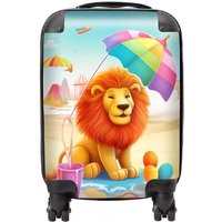 Warren Reed - Designer Lion On A Beach Holiday Suitcase in Yellow | Size: Cabin