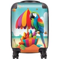 Warren Reed - Designer Parrot On A Beach Holiday Suitcase in Yellow | Size: Mini Cabin