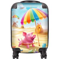 Warren Reed - Designer Pig On A Beach Holiday Suitcase in Yellow | Size: Medium