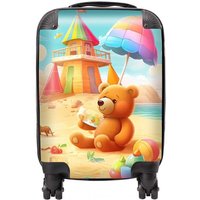 Warren Reed - Designer Bear On A Beach Holiday Suitcase in Yellow | Size: Mini Cabin
