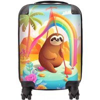 Warren Reed - Designer Sloth On A Beach Holiday Suitcase in Yellow | Size: Mini Cabin