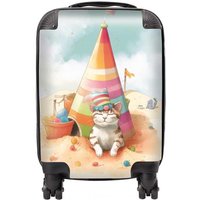 Warren Reed - Designer Cat On A Beach Holiday Suitcase in Yellow | Size: Cabin