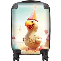 Warren Reed - Designer Funky Chicken On A Beach Holiday Suitcase in Yellow | Size: Cabin