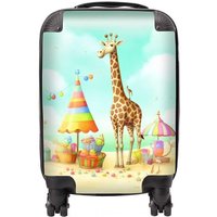 Warren Reed - Designer Giraffe On A Beach Holiday Suitcase in Yellow | Size: Mini Cabin