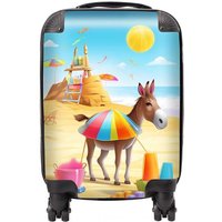 Warren Reed - Designer Donkey On A Beach Holiday Suitcase in Yellow | Size: Mini Cabin