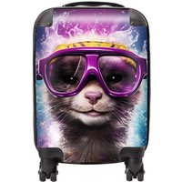 Warren Reed - Designer Splashart Ferret With Glasses Purple Suitcase | Size: Mini Cabin