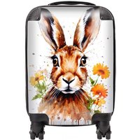 Warren Reed - Designer Watercolour Hare & Daisies Suitcase in Orange | Size: Mini Cabin