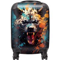 Warren Reed - Designer Splashart Angry Hyena Face Suitcase in Blue | Size: Mini Cabin