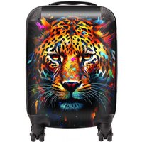 Warren Reed - Designer Splashart Leopard Face Suitcase in Brown | Size: Large