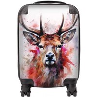Warren Reed - Designer Watercolour Splashart Stag Face Suitcase in Brown | Size: Cabin