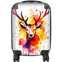 Warren Reed - Designer Watercolour Stag Face Suitcase in Orange | Size: Large