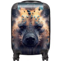 Warren Reed - Designer Hyena Face Splashart Dark Background Suitcase in Brown | Size: Cabin
