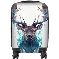 Warren Reed - Designer Stag Face Splashart Suitcase in White | Size: Cabin