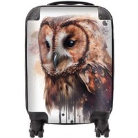Warren Reed - Designer Tawny Owl Face Splashart Light Background Suitcase in Brown | Size: Medium