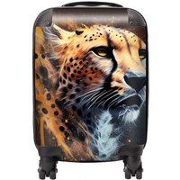 Warren Reed - Designer Cheetah Face Splashart Dark Background Suitcase in Yellow | Size: Cabin