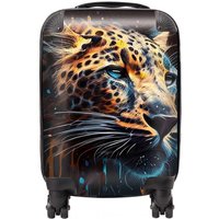 Warren Reed - Designer Leapoard Face Splashart On Dark Background Suitcase in Yellow | Size: Medium
