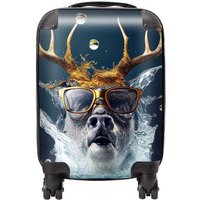 Warren Reed - Designer Stag With Glasses Splashart Suitcase in Grey | Size: Medium