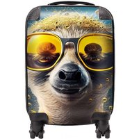 Warren Reed - Designer Meerkat With Golden Glasses Splashart Suitcase in Yellow | Size: Medium