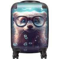 Warren Reed - Designer Ferret With Glasses Splashart Water Suitcase in Blue | Size: Medium