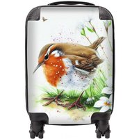 Warren Reed - Designer Robin & Daisies Watercolour Suitcase in Brown | Size: Mini Cabin