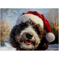 Warren Reed - Designer Snowy Christmas Spanish Water Dog Glass Chopping Board