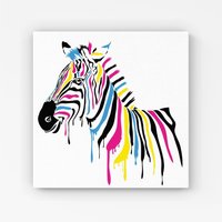 Warren Reed - Designer Multi Coloured Zebra Canvas in Pink | Size: w40 inch x h40 inch