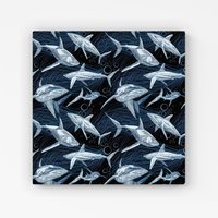 Warren Reed - Designer Hand Drawn Shark Pattern Canvas in Blue | Size: W16" x H16"