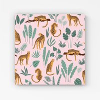 Warren Reed - Designer Hand Drawn Leopards Canvas in Pink | Size: W30" x H30"
