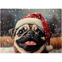 Warren Reed - Designer Christmas Pug Glass Chopping Board