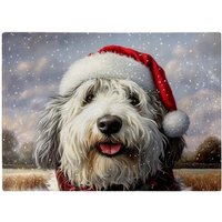 Warren Reed - Designer Christmas Old English Sheepdog Glass Chopping Board