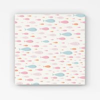 Warren Reed - Designer Hand Drawn Swimming Fish Canvas in Pink | Size: W16" x H16"