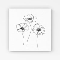 Warren Reed - Designer Monochrome Line Drawn Poppies Canvas in White | Size: W16" x H16"