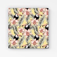 Warren Reed - Designer Toucans, Orchids & Palm Leaves Canvas in Yellow | Size: W30" x H30"