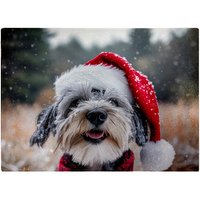 Warren Reed - Designer Snowy Christmas Dandie Dismount Terrier Glass Chopping Board