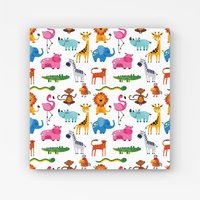 Warren Reed - Designer Hand Drawn Cartoon Animals Canvas in Pink | Size: w40 inch x h40 inch