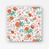 Warren Reed - Designer Orange Floral Pattern Canvas in Green | Size: W30" x H30"