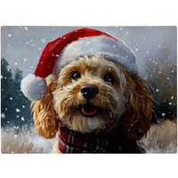 Warren Reed - Designer Christmas Cockapoo Glass Chopping Board