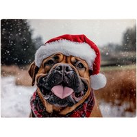 Warren Reed - Designer Snowy Christmas Bullmastiff Glass Chopping Board