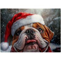 Warren Reed - Designer Snowy Christmas Bulldog Glass Chopping Board