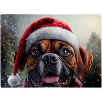Warren Reed - Designer Christmas Boxer Dog Glass Chopping Board