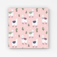Warren Reed - Designer Happy Lama Canvas in Pink | Size: W30" x H30"