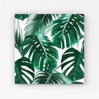 Warren Reed - Designer Tropical Jungle Leaf Pattern Canvas in Green | Size: W30" x H30"
