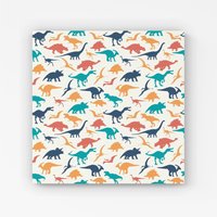 Warren Reed - Designer Multicoloured Dinosaurs Canvas in Blue | Size: W16" x H16"